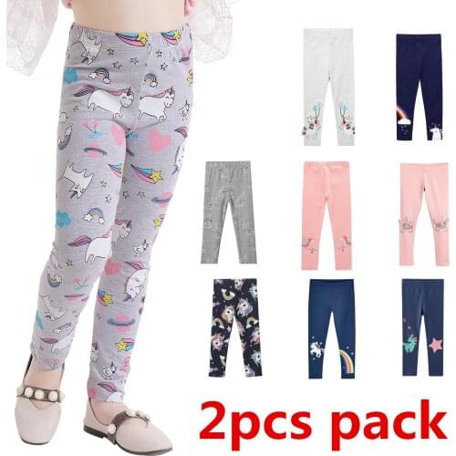 Cotton Girl Leggings Trousers Kids Pants Elastic Waistband Girls Pants Skinny Print Cartoon Unicorn Children Leggings Trousers