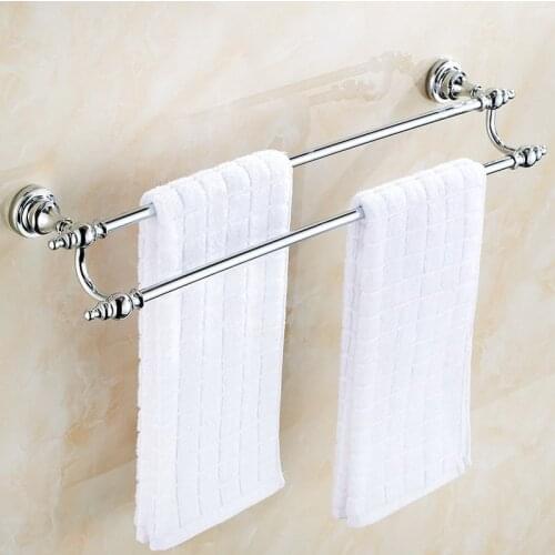 Chrome Polished Bathroom Towel Double Bar Rail Rack Holder Wall Mounted Storage Rack Bathroom Hotel KD603