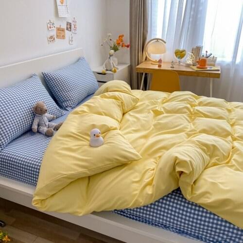 4pcs Bedding Set Soft Microfiber Flat Sheet Bed Linen Solid Color Duvet Quilt Cover Set With 2 Pillowcase Twin Double Queen Size