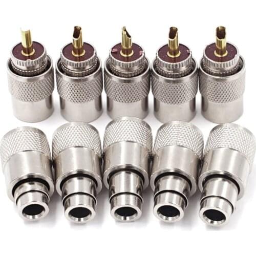 10Pcs/Lot Screwed Coupling Connector PL259 UHF Male Plug with Reducer for RG8X Coaxial Cable +Tube UHF RG8X Connectors