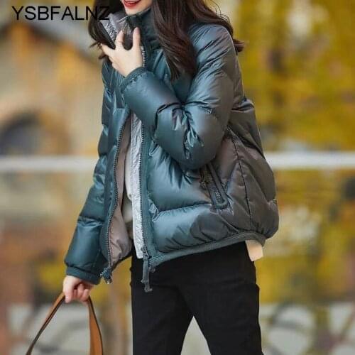 Womens Down Padded Jackets 2021 Glossy Short Stand Autumn Winter Loose Casaco Feminino Inverno Thicken Warm Fashion Coat Clothes