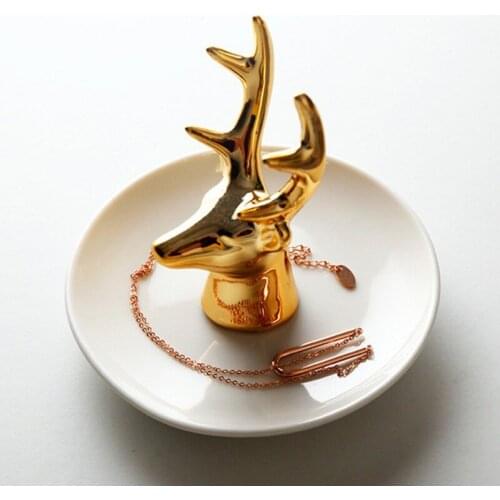 Golden Deer Antler Small Jewelry Dish Earrings Necklace Ring Storage Plates Decorative Display Plate Ceramics Jewelry Trays 1