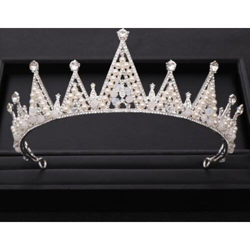 Trendy Silver Color Pearl Crystal Bridal Tiara Wedding Crown Headpiece Diadem Women Hair Jewelry Wedding Hair Accessories