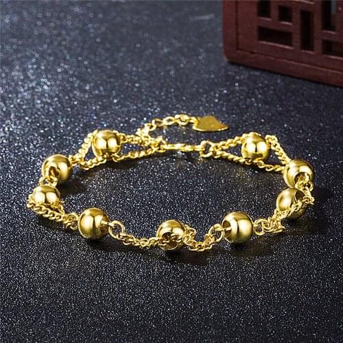 Fashion Gold Plated Round Beaded Chain Bracelet Popular Birthday Banquet Womens Charm Bracelet Anniversary Jewelry Lovers Gift