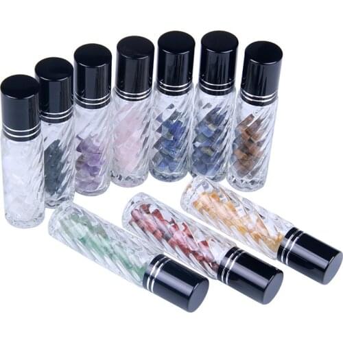 Natural Crystal Glass Essential Oil Gemstone Roller Ball Chip Refillable Bottles 10ml 10pcs/lot P220
