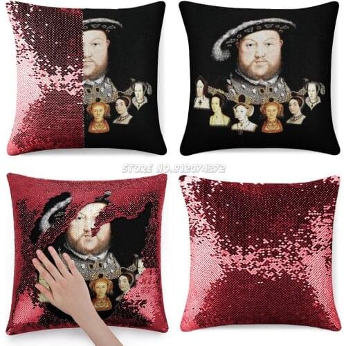 Henry Viii And His Six Wives Sequin Pillowcase Glitter Throw Pillow for Party Cafe Home Sofa Henry Viii Catherine Of Aragon Anne
