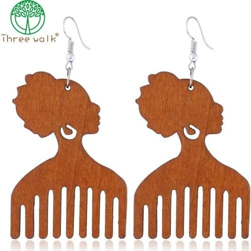 Wholesale Price African Comb Wood Earrings , Afro Women Pick Gift Wooden Jewelry