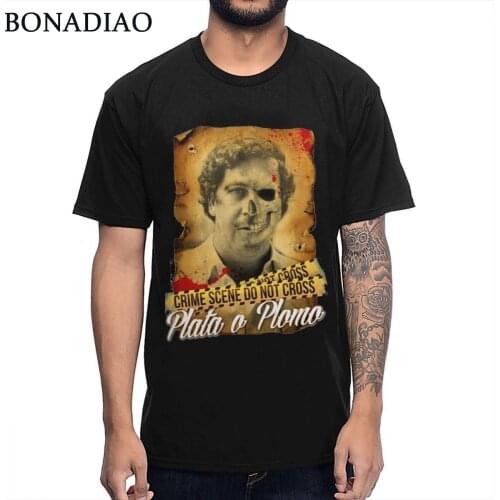 S-6XL US Size Narcos Pablo Escobar Skull Head Plata O Plomo T Shirt Unique Natural Cotton Tee