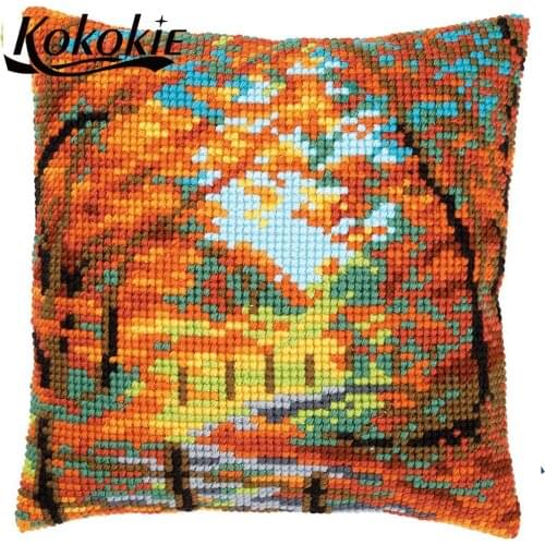 DIY cushion embroidered mat autumn scenic throw pillow case cross stitch kit accessories For handmade Embroider Needlework kits