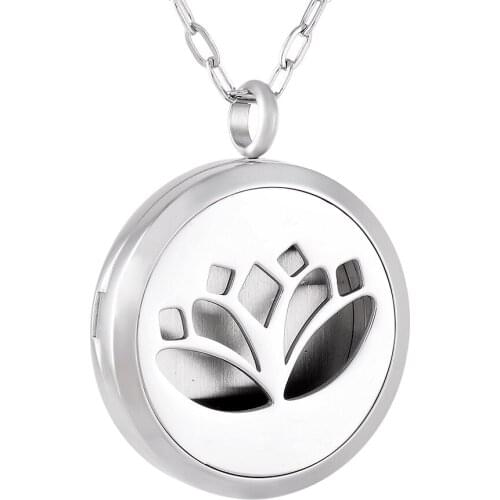 IJD0139 Lotus Essential Oil Diffuser Necklace Aromatherapy Pendant Stainless Steel Locket Jewelry for Women, Kids, Boy, Girl