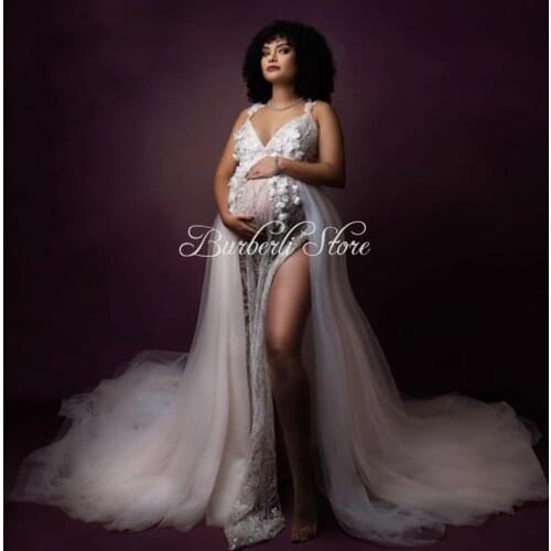 2021 New Designer 3D Floral Sequins Maternity Dress Sexy V-neck Front Split Pregnant Women Gowns To Photography Custom Made