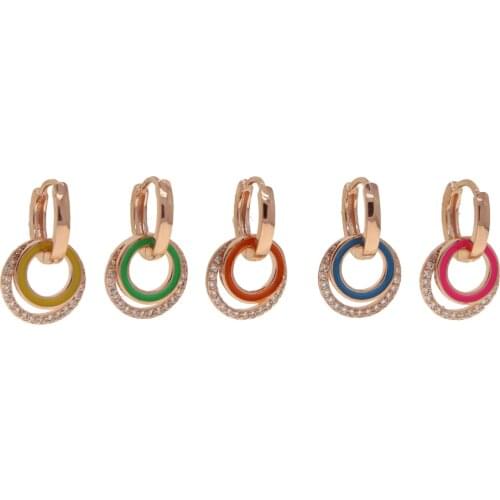 Simple fashion geometric circle earring cz enamel hollow circle drop rose gold color dangle earrings