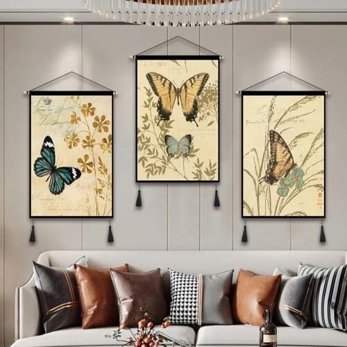 Retro Butterflies Canvas Paintings Print Posters Art Living Room Decor Nordic Scroll Painting Hanging Wall Tapestry Home Decor