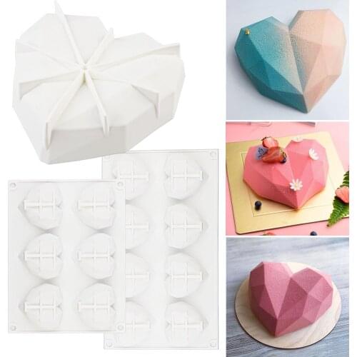 Silicone Cake Pan Mold Diamond Heart Non-stick Bakeware Kitchen Set for Soap Pudding Chocolate Cupcake Jelly Resin Pie DIY