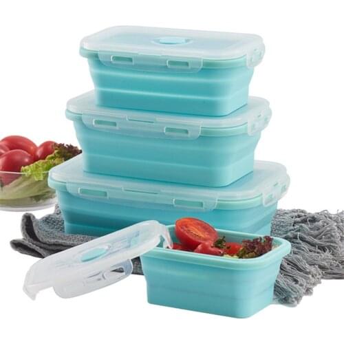 Silicone Collapsible Lunch Box Food Storage Container Bento BPA Free Microwavable Portable Picnic Camping Rectangle Outdoor Box