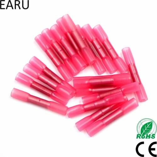 50pcs Red 22-18 AWG 0.5-1.5mm Heat Shrink Butt Cable Wire Crimp Connector Electrical Terminals Quick Connect Connector BHT1.25
