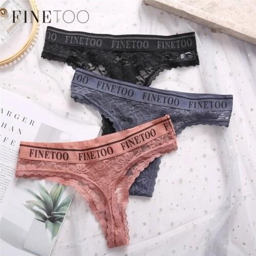 FINETOO 3Pcs G-String Panties Women Lace Thong Sexy Girls Briefs Lingerie M-XL G-String Women Thongs Female Underwear Underpants