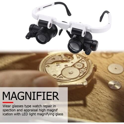 Magnifying Glass Three-fold Binocular Head Wearing High-power LED Magnifier For Repair Maintenance Inspection Double Glasses
