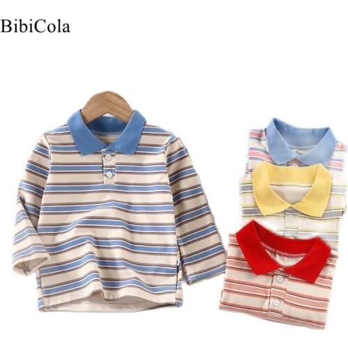Spring And Autumn Boys And Girls Baby Clothes Long Sleeve T-shirt Fashion Lapel Striped Top Simple Polo Shirt