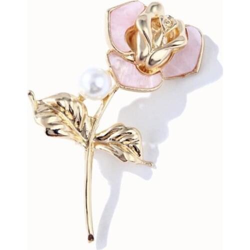 Pearl Gold Plated Rose Bud Brooch Romantic Fashion Pins Elegant Lady Dress Dress Jewellery