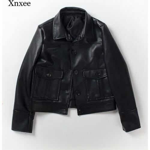 2020 Womens Autumn New Artificial Soft Leather Jacket Casual Single-Breasted Coat Womens Leather Motorcycle Jacket Coat