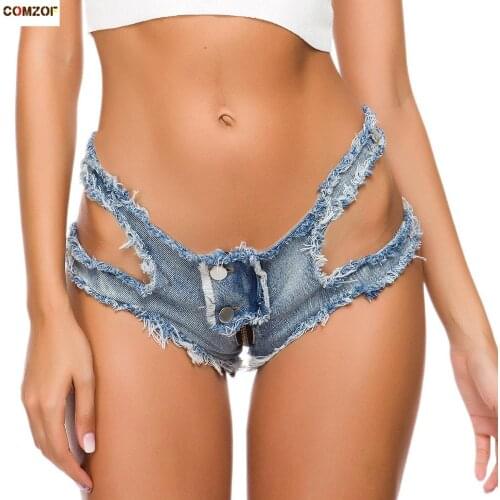 Hollow out women denim shorts sexy low waist hot jeans nightclub pole dance clothing hole back zipper shorts bermuda feminina