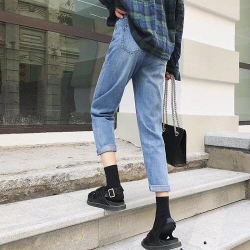 High Waist Jeans Woman mom Style Denim Pants Cotton Ankle-Length Harem Pants Street Wear Mom Jeans Woman 2020