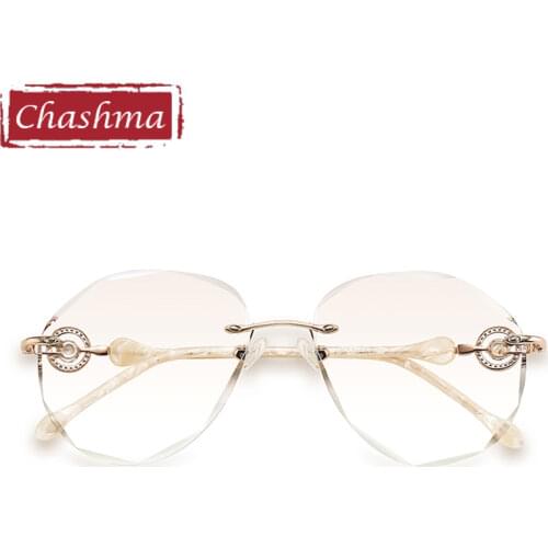 Chashma Rimless Gold White Spectacles Flower Titanium Fashion Eye Glasses Diamond Trimmed Frames Women Sunglasses Tint Lens