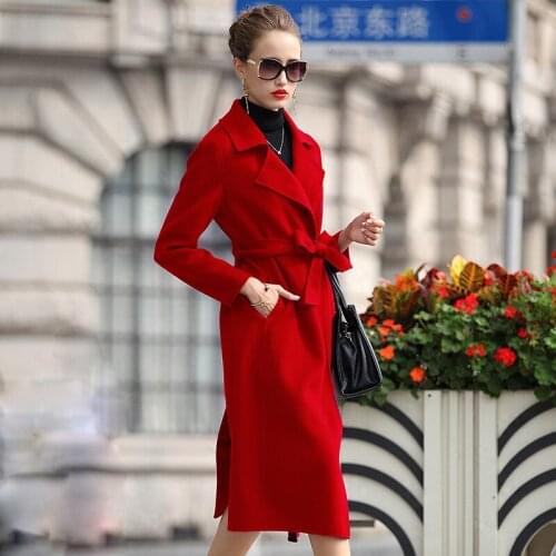 2020 European Wool Female Long Winter Coat Women With Belt Double-side Cashmere Coats Womens Spring Jacket 15D1131