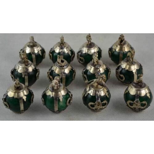 12 PCS )Exquisite Chinese Old Decorated Handwork Green Jade Ball Chinese 12 Zodiac Animal Statues
