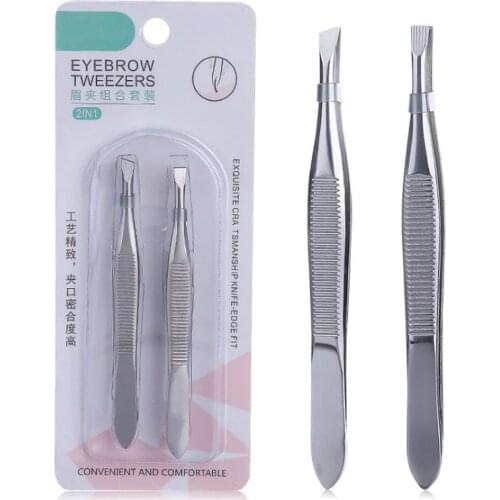 2Pcs/Set Professional Stainless Steel Hair Removal Clip Eyebrow Face Hair Remover Tweezers Makeup Tool Pinset