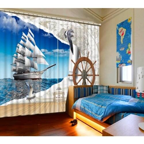 3d curtains for bedroom The sea sailing 3d curtains modern window curtain living room blackout curtains for kids room