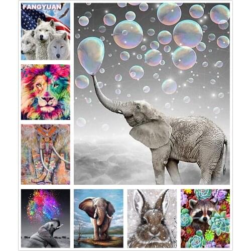 5D Diy Diamond Painting Animals Elephant Giraffe Diamond Mosaic Tiger Lion Round Diamond Cross Stitch Kits Rhinestone Art Gift