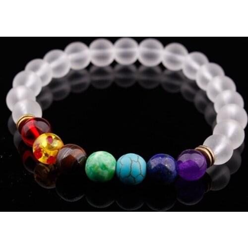 8mm Punk multicolor Agate Chakra Healing Reiki Buddha Yoga Bracelet elastic adjustable Volcanic Stone Bangles tg3