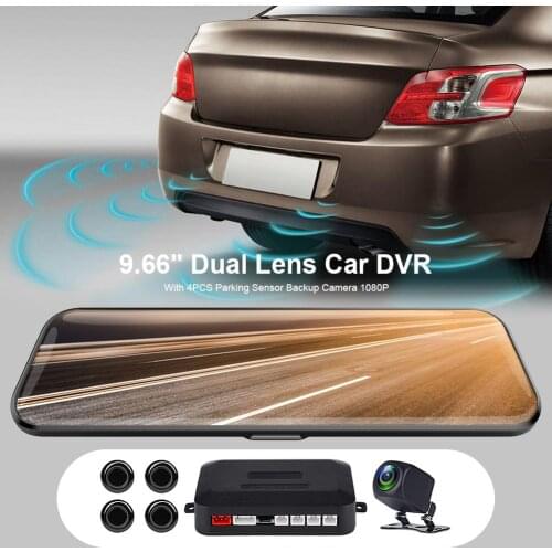 9.66 Inch Backup Camera 1080P Mirror Dash Camera Dual Lens Dash Cam Car Streaming Mirror DVR with 4PCS Parking Sensor Perfect Au