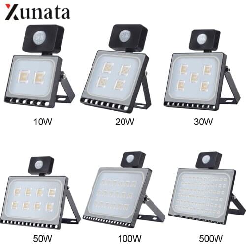 220V Motion Sensor LED Floodlight 10W/20W/30W/50W/100W Searchlight Induction LED Spotlight Waterproof Projector Lamp for Outdoor