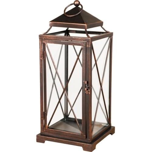 Decorative Candle Lantern Candle Holder Black Metal Glass Paneled Tabletop Lanterns for Outdoor & Indoor Use Hanging Party Decor