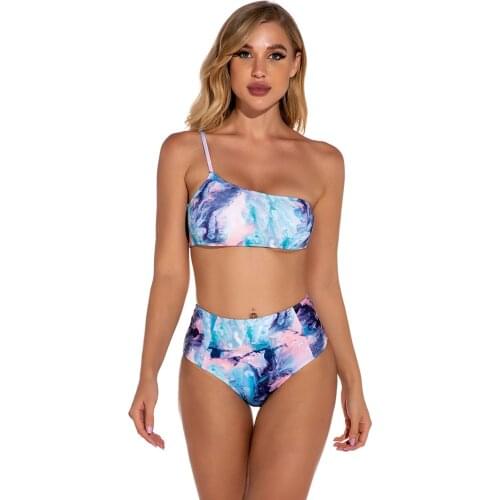 One Shoulder Designer Swimwear Ladies Printed Brands High Waist 2-Piece Swimsuit Sexy Bikini Womens Tankini Bathing Suits