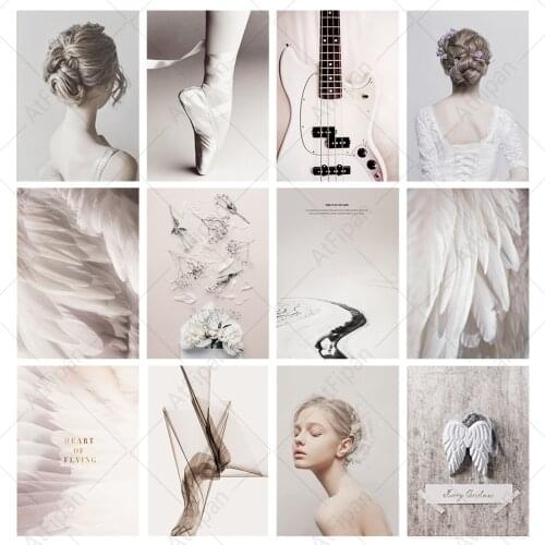 Ballet Dance Guitar Combination Paintings Nordic Canvas Posters Feather Ballerina Picture for Girl Room Home Interior Decoration