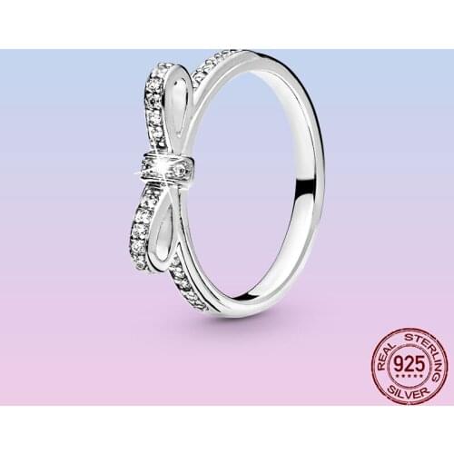 Classic Bow Rings Real 925 Sterling Silver Finger Rings for Women Wedding Engagement Ring Original Fashion Jewelry Sliver Gift