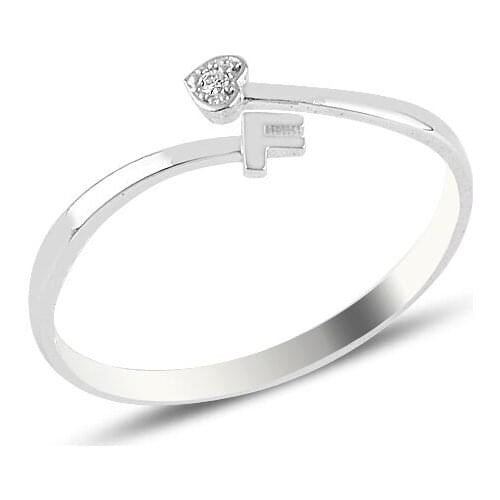Diamond Heart F Letter Ring