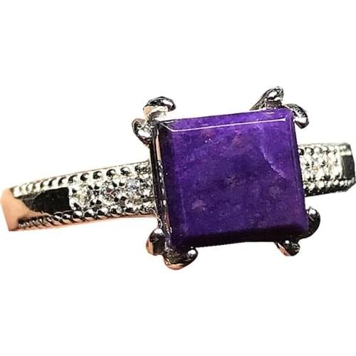 9mm Top Natural Purple Sugilite Ring Silver Sterling Jewelry For Woman Man Beads Crystal Anticancer Stone Adjustable Ring AAAAA