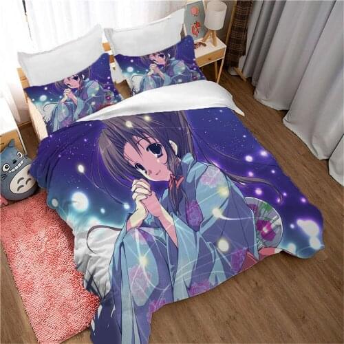 Soft Decorative Bedding Set 2/3pcs Microfiber Anime Cartoon Girls Duvet Cover Sets with Zipper Closure Throw Pillow Case