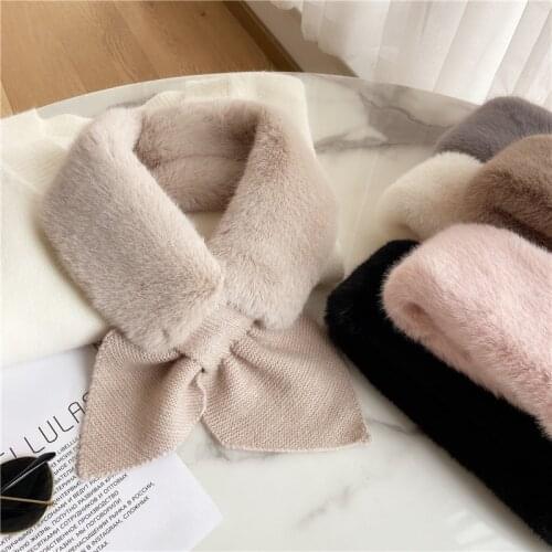 Korean style autumn winter warm cross fashion stitching scarf wild female plush scarf women