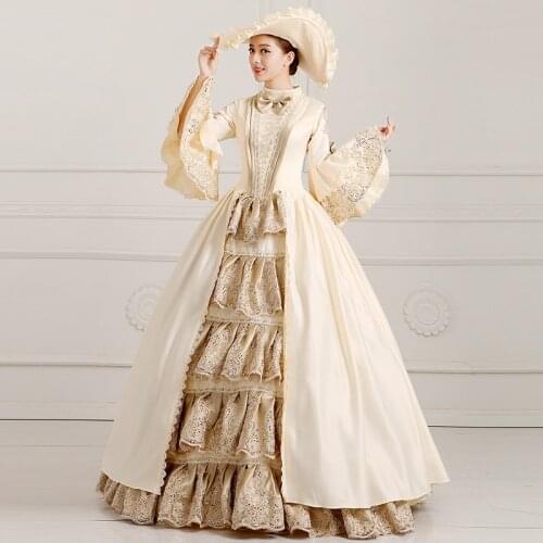 Royal Ladies Medieval Renaissance Victorian Dresses Champagne Masquerade Costumes Queen Ball Gowns For Ladies