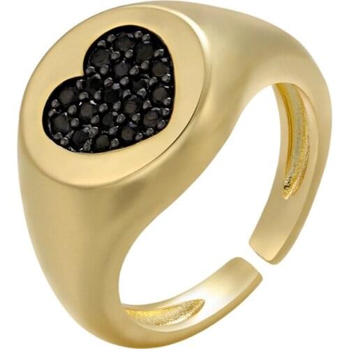 Cute Simple Micro Pave CZ Heart Open Ring for Women Men Trendy Red Black Crystal Gold Color Adjustable Size Finger Party Jewelry