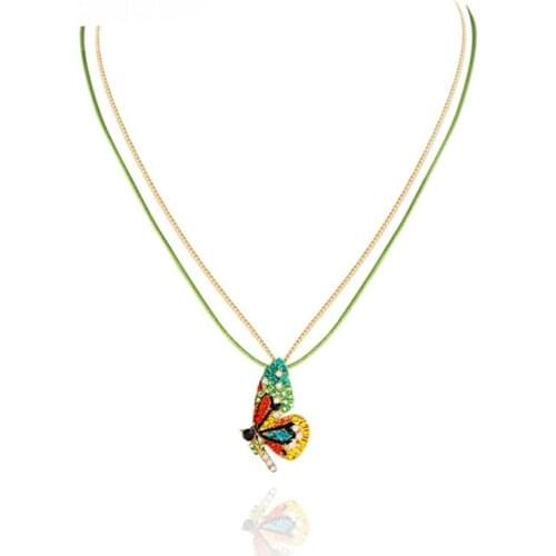 Fashion Rhinestone Butterfly Necklace Choker For Women Butterfly Double Chain Pendant Necklace Valentine gift For Girls