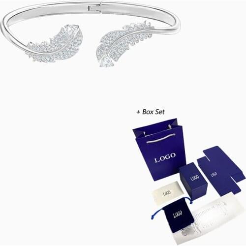 Fashion Jewelry SWA New NICE Bracelet White Elegant Hinge Clasp Feather Shaped Crystal Feminine Luxury Trend Romantic Jewelry Gi