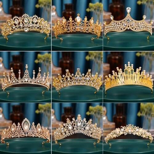 Fashion Gold Color Crown Bridal Princess Tiaras Diadems For Wedding Hair Accessories Women Crystal Pearl Headpiece Jewelry