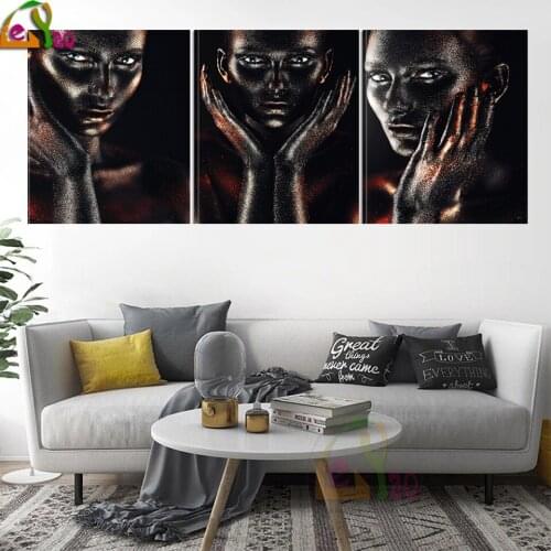 5d Diamond Painting Full Drill Square Portrait Rhinestones Diamond Embroidery Cross Stitch African Woman Mosaic Decoration 3pcs